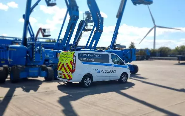 RS Connect van in front of nationwide platforms equipment for tracker installation
