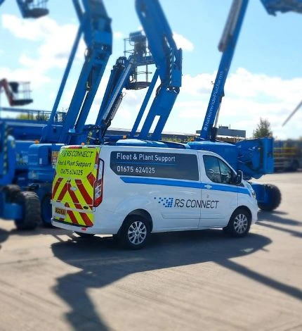 RS Connect van parked in front of a fleet of plant