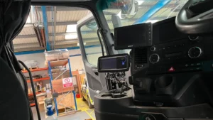inside of hgv showing in cab monitor